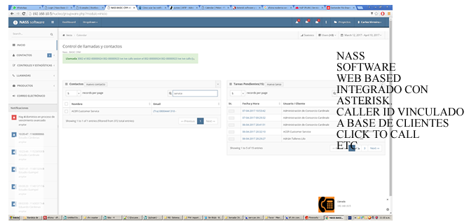 NASS software web based integrado con Asterisk, caller ID inteligente, click to call, registro de llamadas